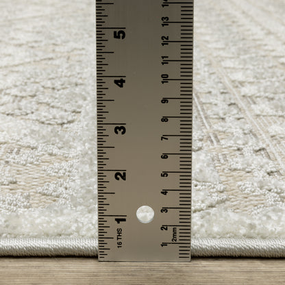 Tangier Distressed Beige/ Ivory Stripe Mixed Pile Rug