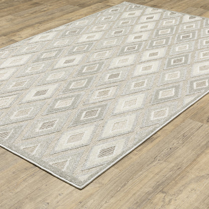 Tangier Lattice Beige/ Grey Geometric Mixed Pile Rug