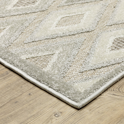 Tangier Lattice Beige/ Grey Geometric Mixed Pile Rug