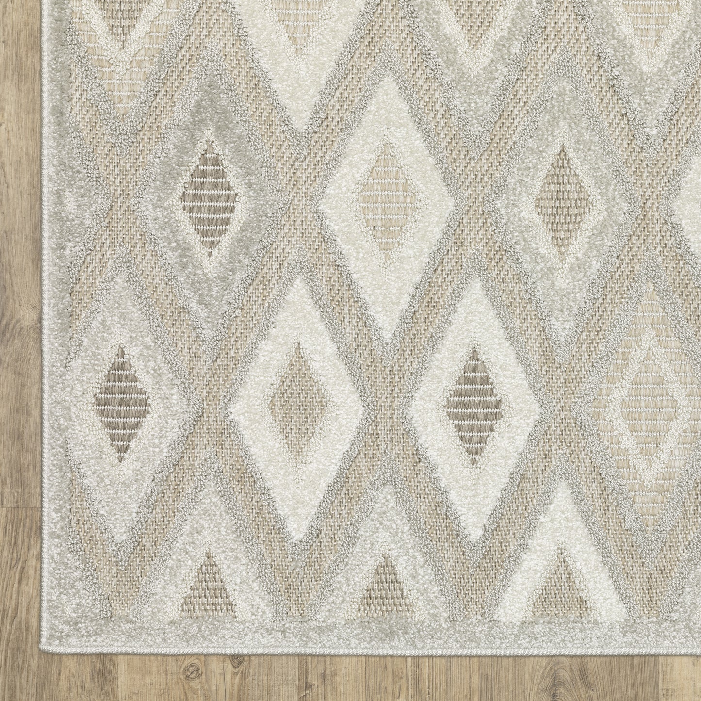 Tangier Lattice Beige/ Grey Geometric Mixed Pile Rug