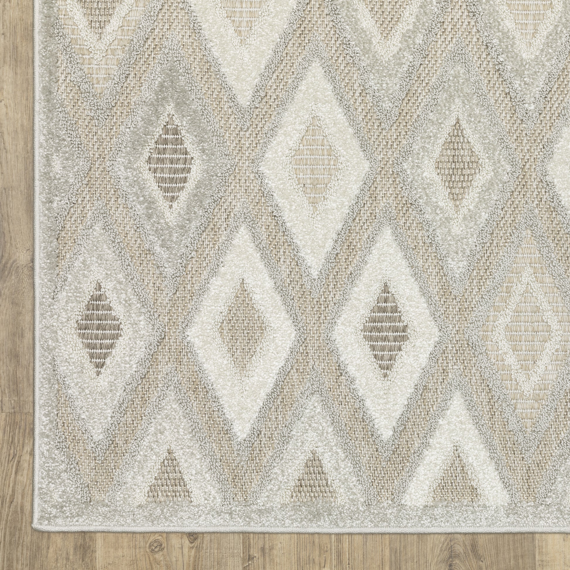 Tangier Lattice Beige/ Grey Geometric Mixed Pile Rug