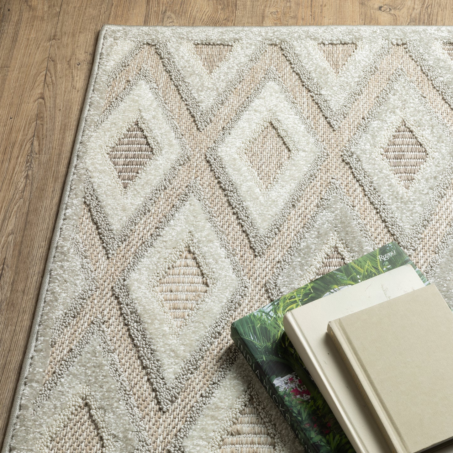 Tangier Lattice Beige/ Grey Geometric Mixed Pile Rug