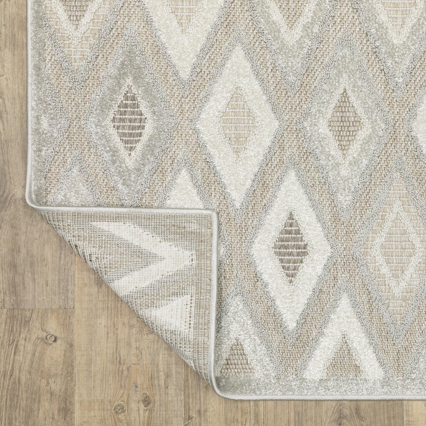 Tangier Lattice Beige/ Grey Geometric Mixed Pile Rug