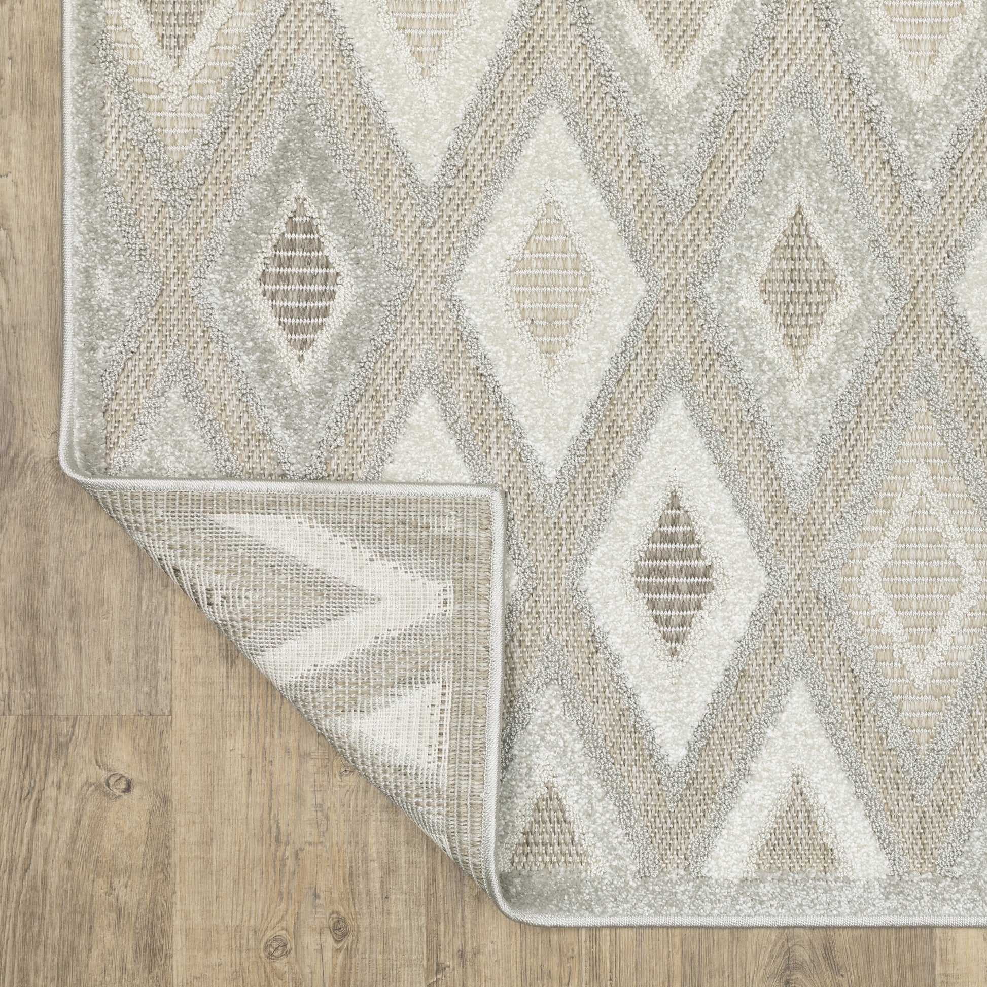 Tangier Lattice Beige/ Grey Geometric Mixed Pile Rug