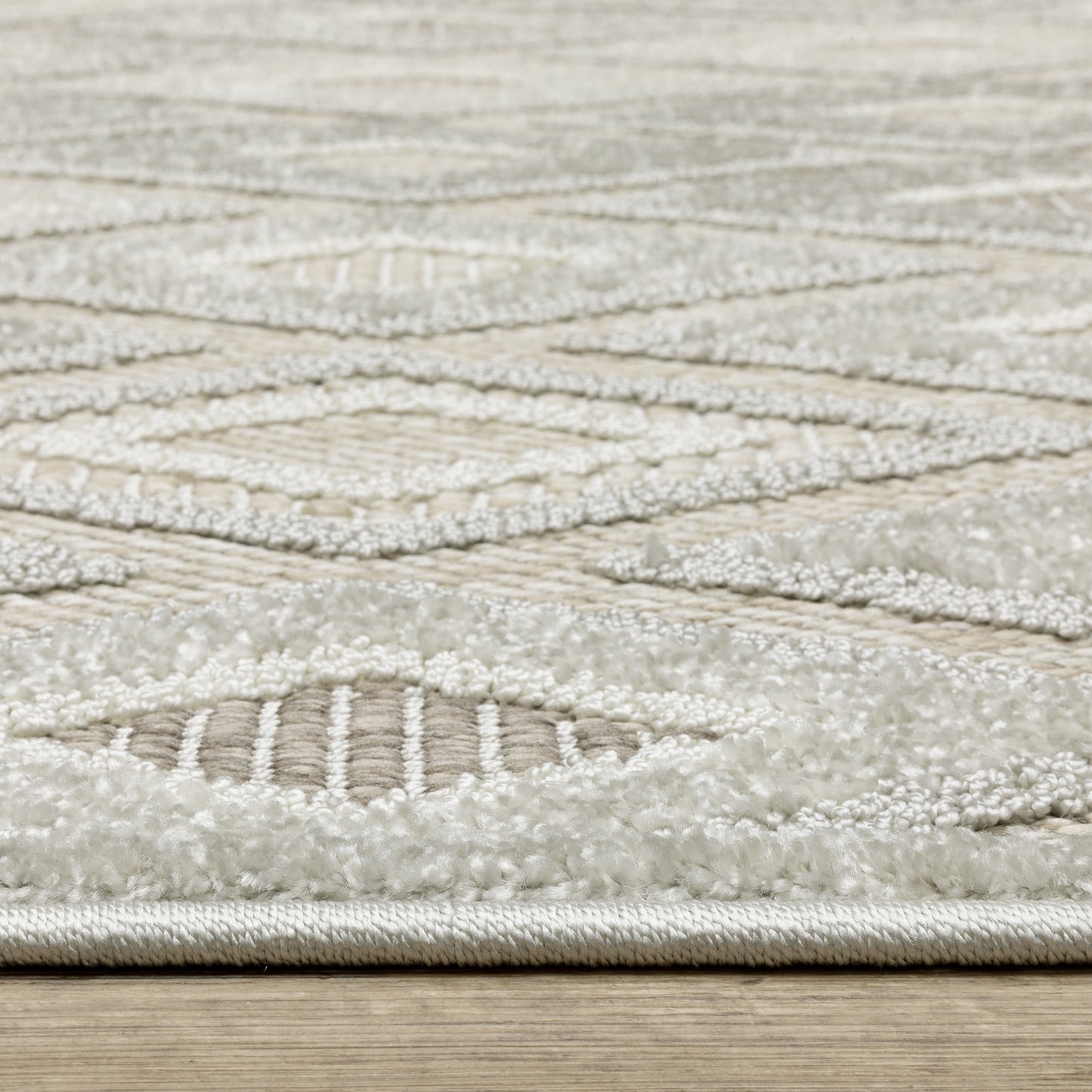 Tangier Lattice Beige/ Grey Geometric Mixed Pile Rug