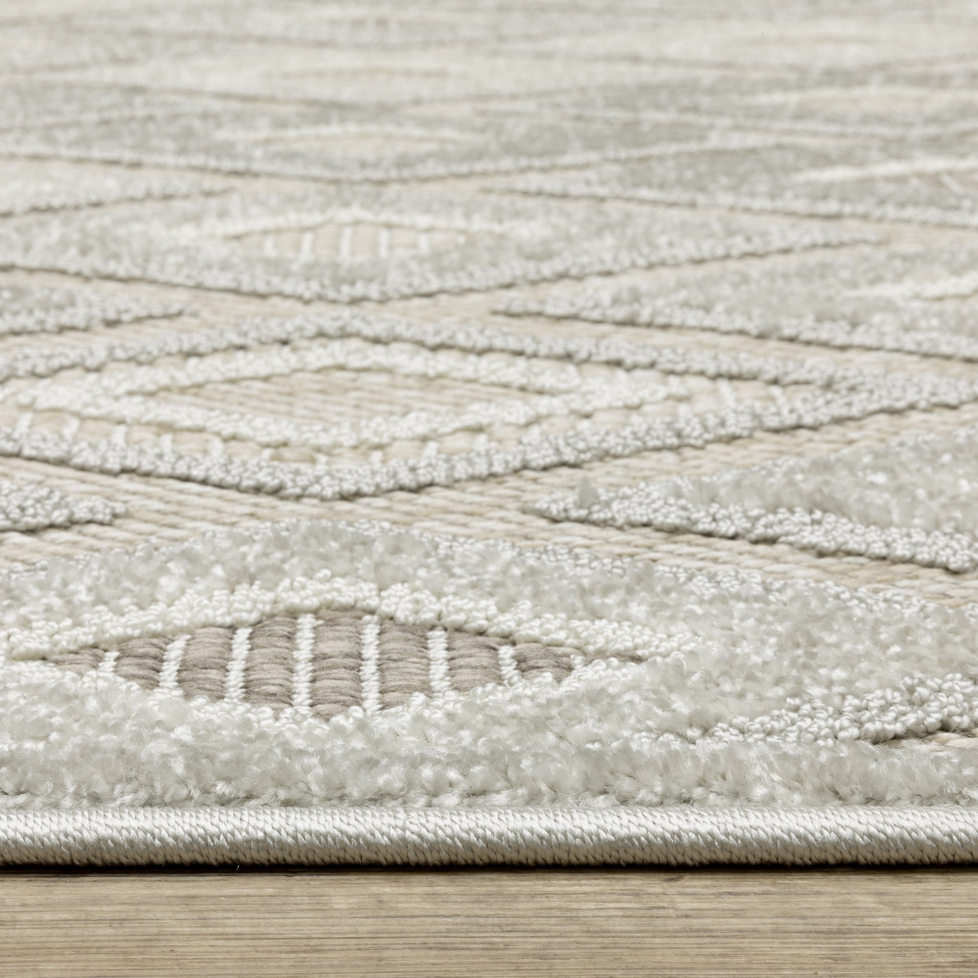 Tangier Lattice Beige/ Grey Geometric Mixed Pile Rug