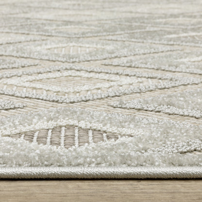 Tangier Lattice Beige/ Grey Geometric Mixed Pile Rug