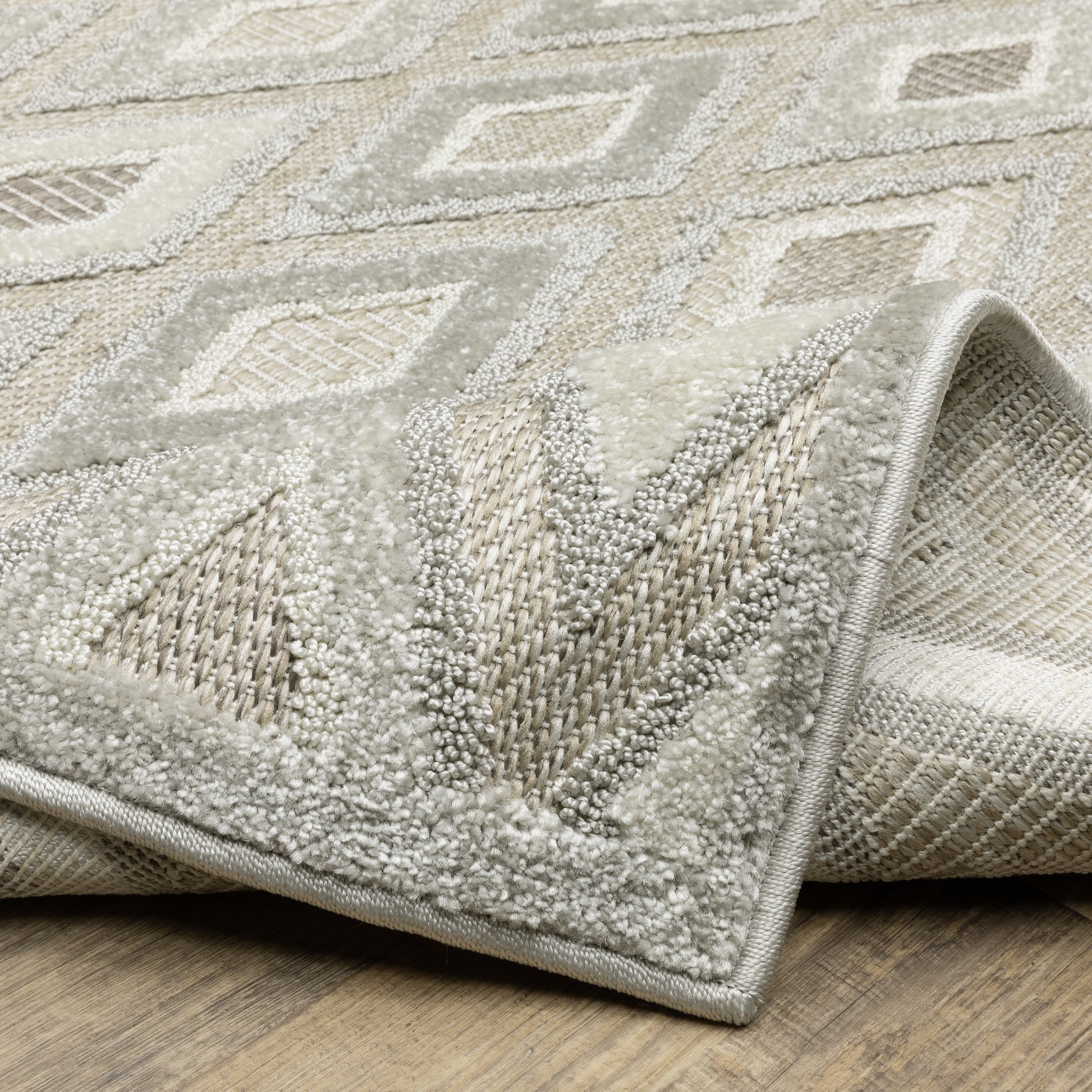 Tangier Lattice Beige/ Grey Geometric Mixed Pile Rug