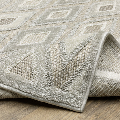 Tangier Lattice Beige/ Grey Geometric Mixed Pile Rug