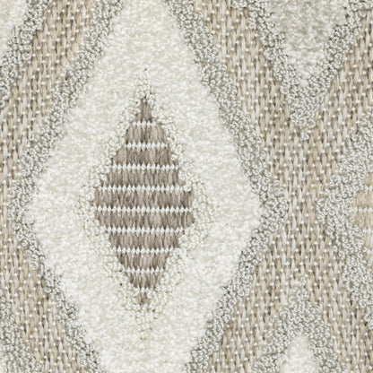 Tangier Lattice Beige/ Grey Geometric Mixed Pile Rug