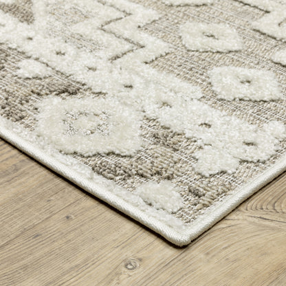 Tangier Medallion Beige/ Brown Border Mixed Pile Rug