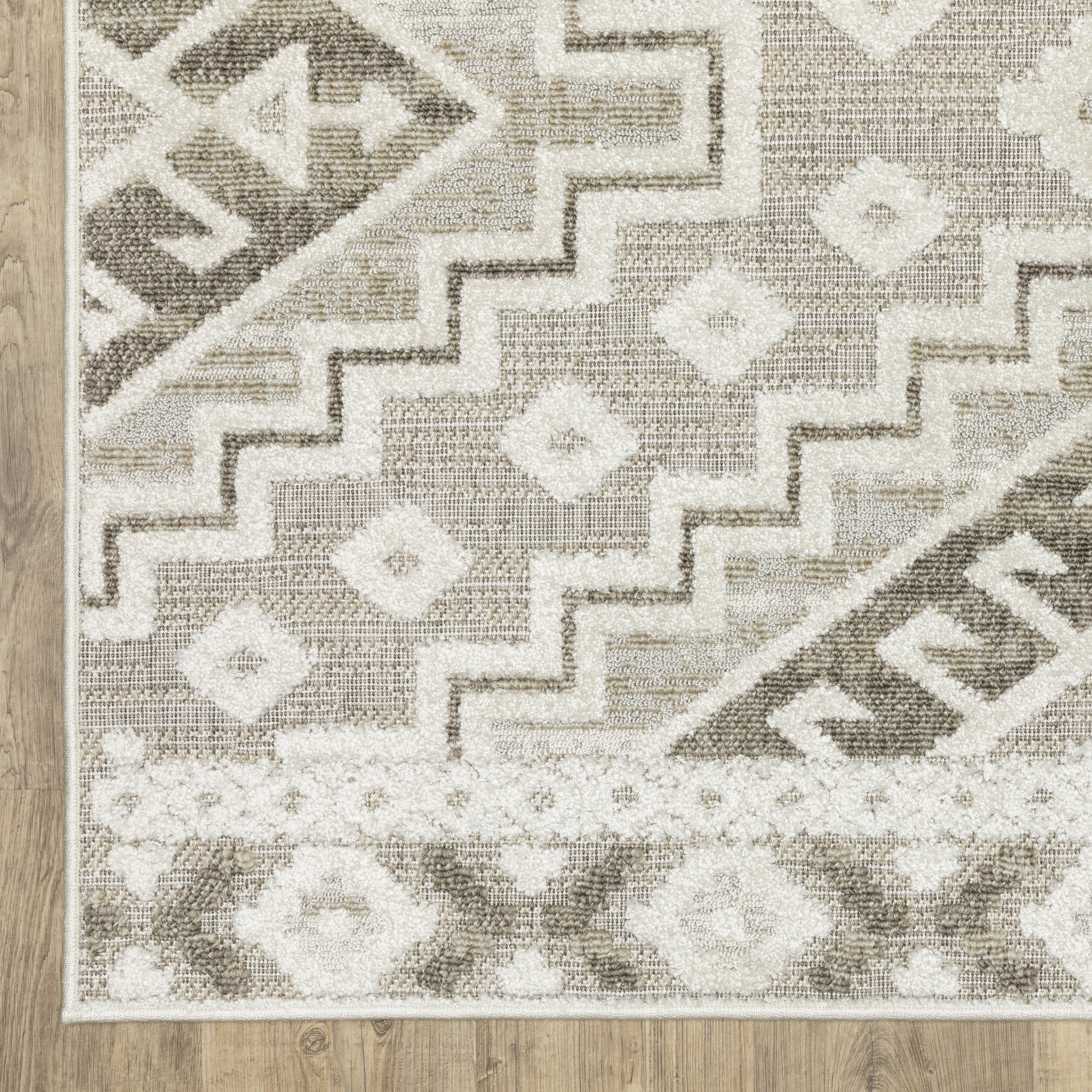 Tangier Medallion Beige/ Brown Border Mixed Pile Rug