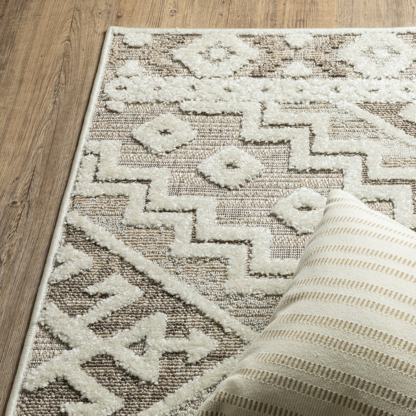 Tangier Medallion Beige/ Brown Border Mixed Pile Rug