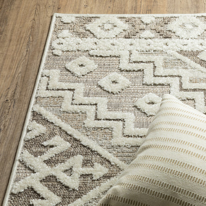 Tangier Medallion Beige/ Brown Border Mixed Pile Rug