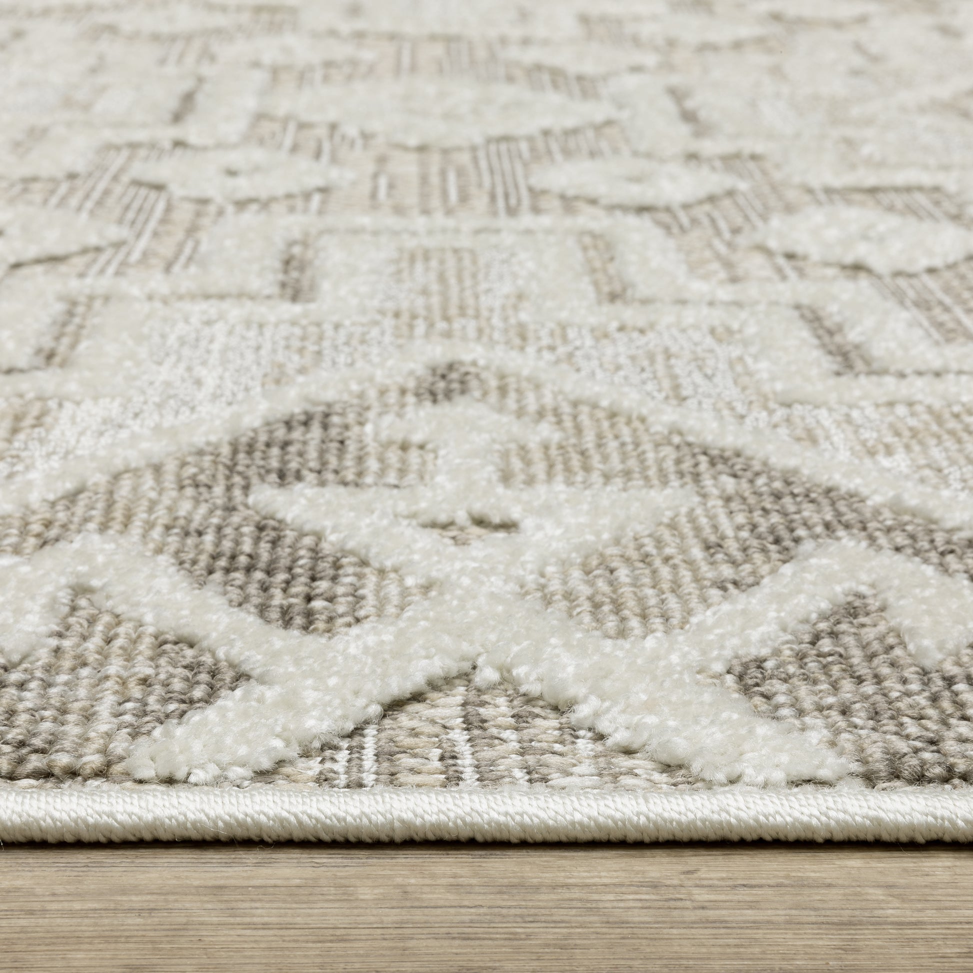 Tangier Medallion Beige/ Brown Border Mixed Pile Rug