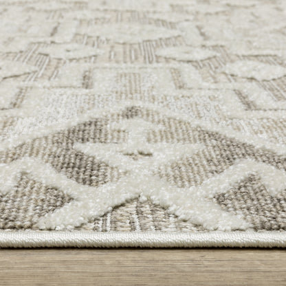 Tangier Medallion Beige/ Brown Border Mixed Pile Rug