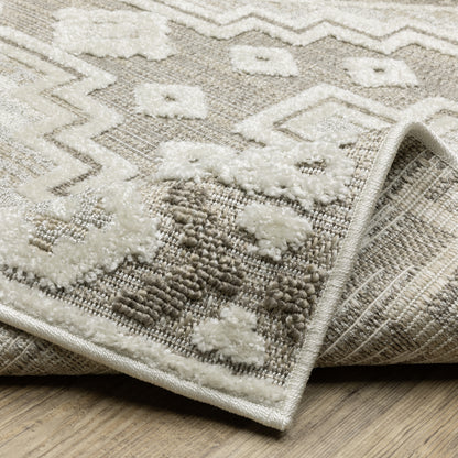 Tangier Medallion Beige/ Brown Border Mixed Pile Rug