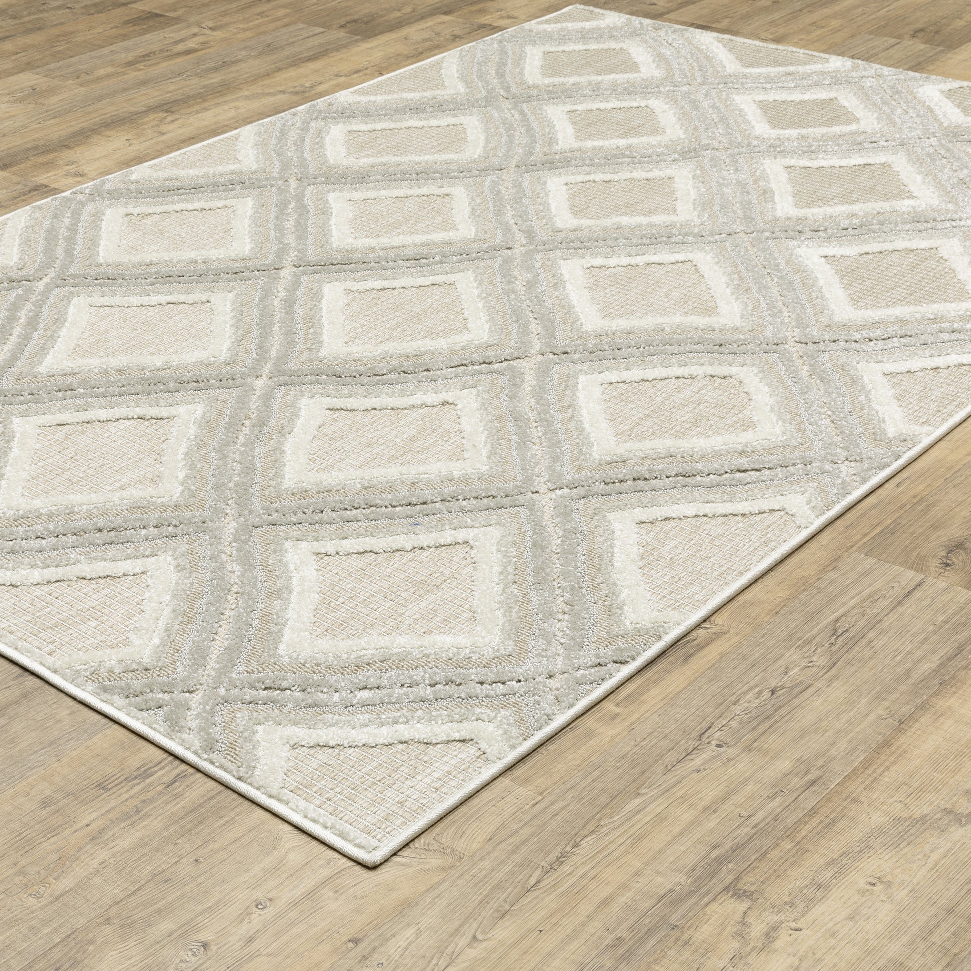 Tangier Lattice Grey/ Beige Geometric Mixed Pile Rug