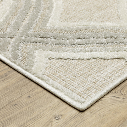 Tangier Lattice Grey/ Beige Geometric Mixed Pile Rug
