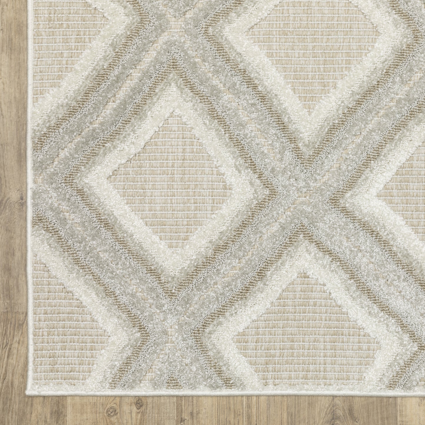 Tangier Lattice Grey/ Beige Geometric Mixed Pile Rug