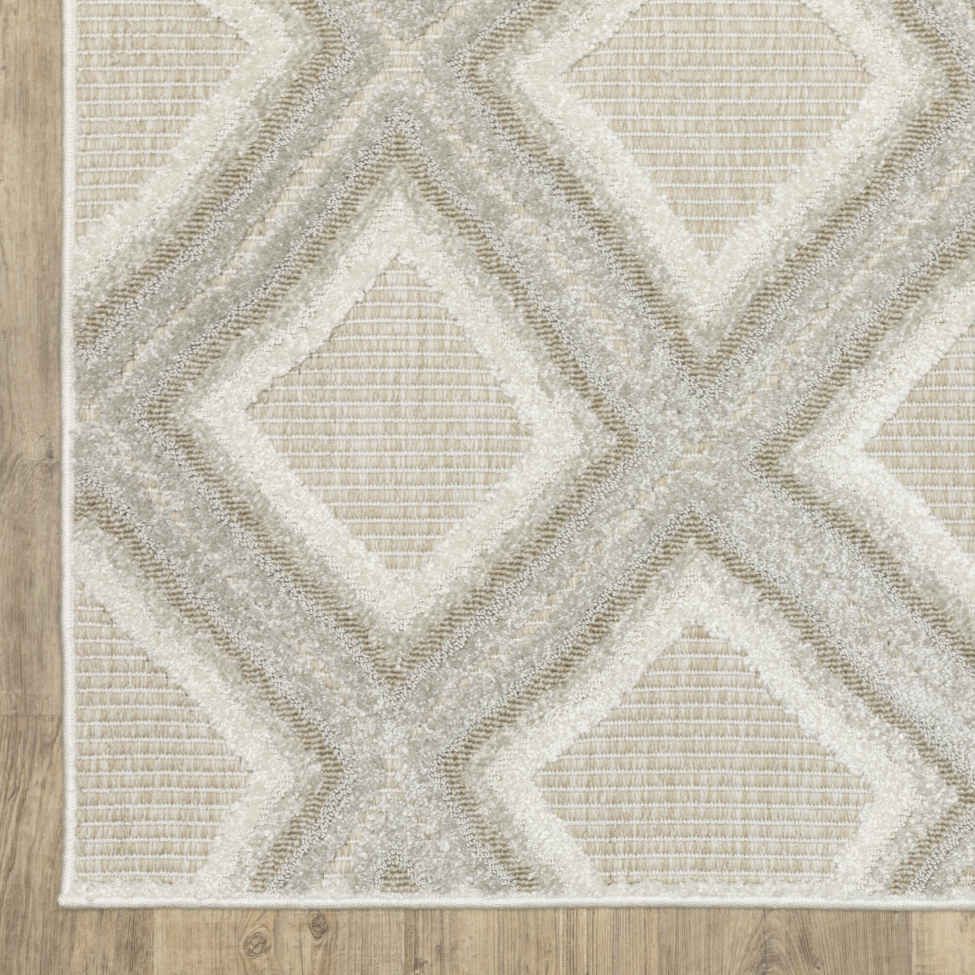 Tangier Lattice Grey/ Beige Geometric Mixed Pile Rug