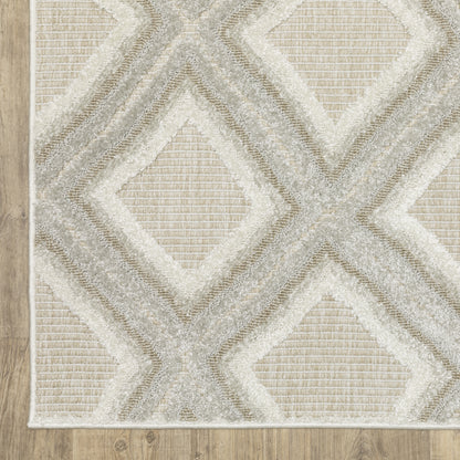 Tangier Lattice Grey/ Beige Geometric Mixed Pile Rug