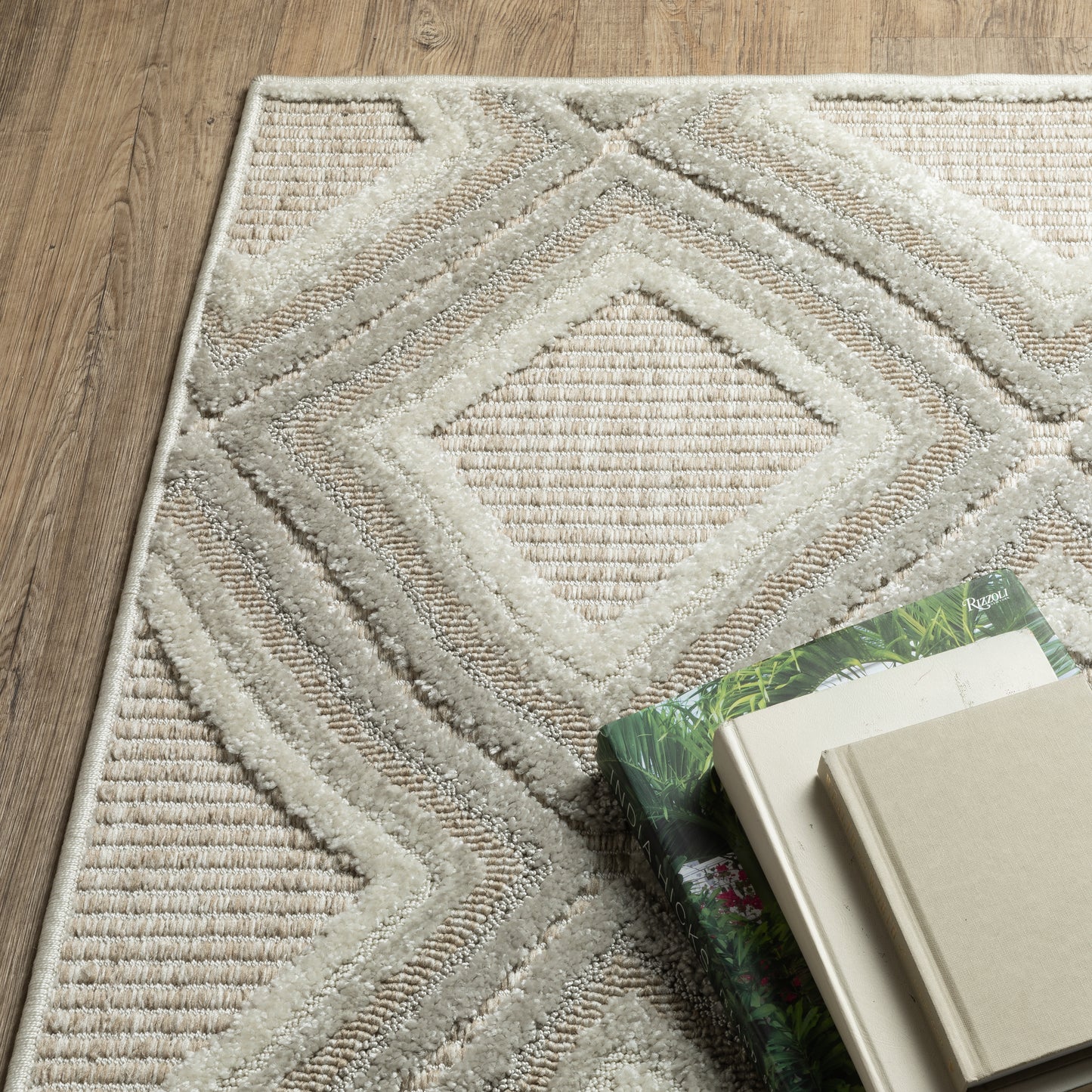 Tangier Lattice Grey/ Beige Geometric Mixed Pile Rug