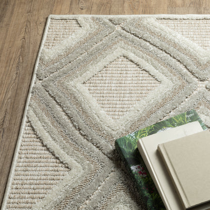 Tangier Lattice Grey/ Beige Geometric Mixed Pile Rug