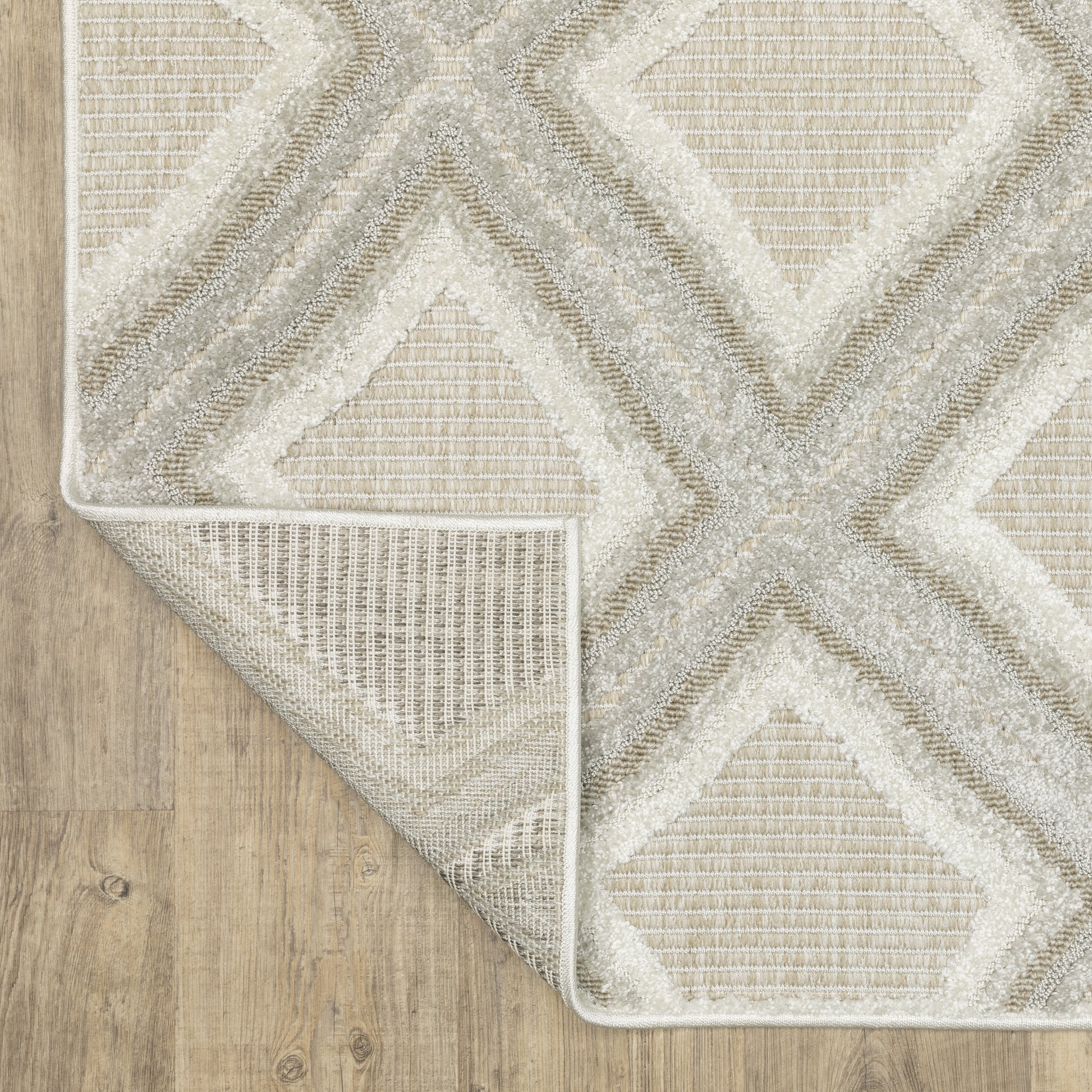 Tangier Lattice Grey/ Beige Geometric Mixed Pile Rug