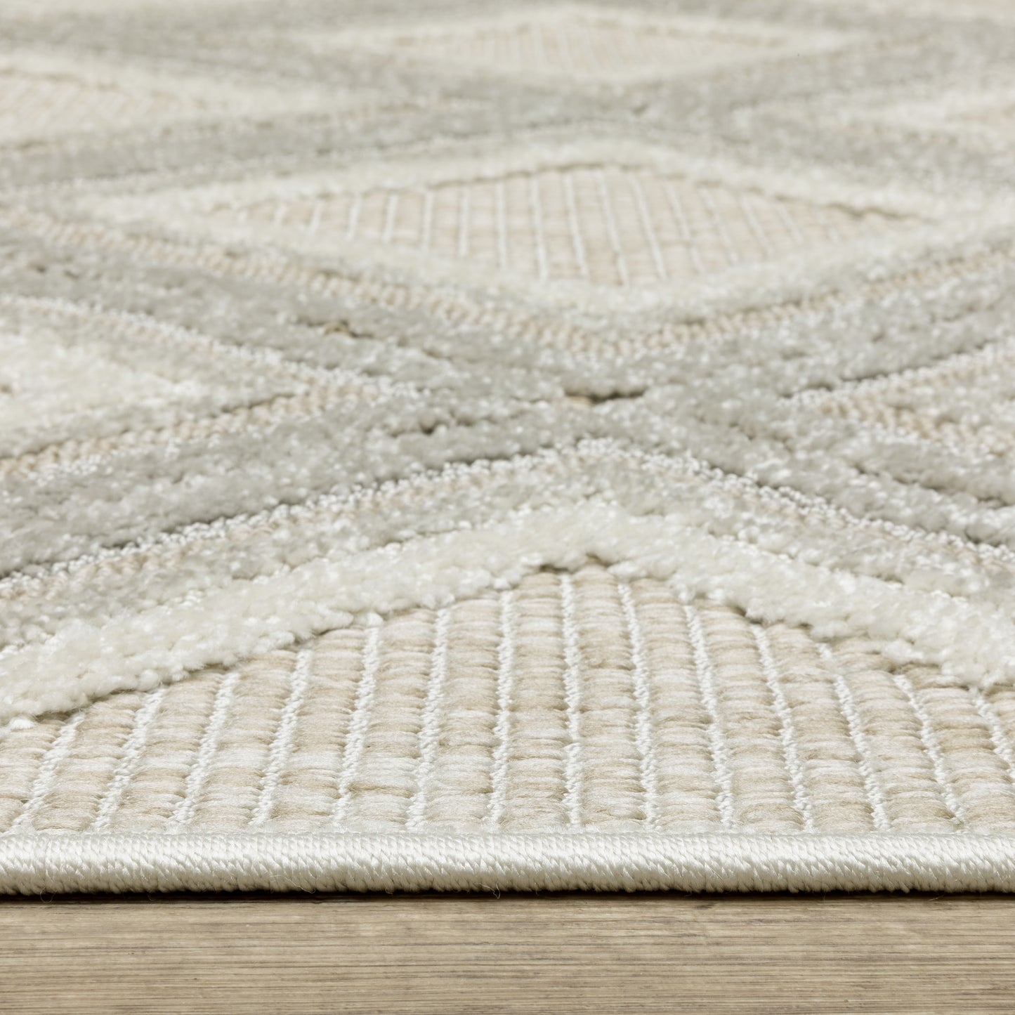 Tangier Lattice Grey/ Beige Geometric Mixed Pile Rug