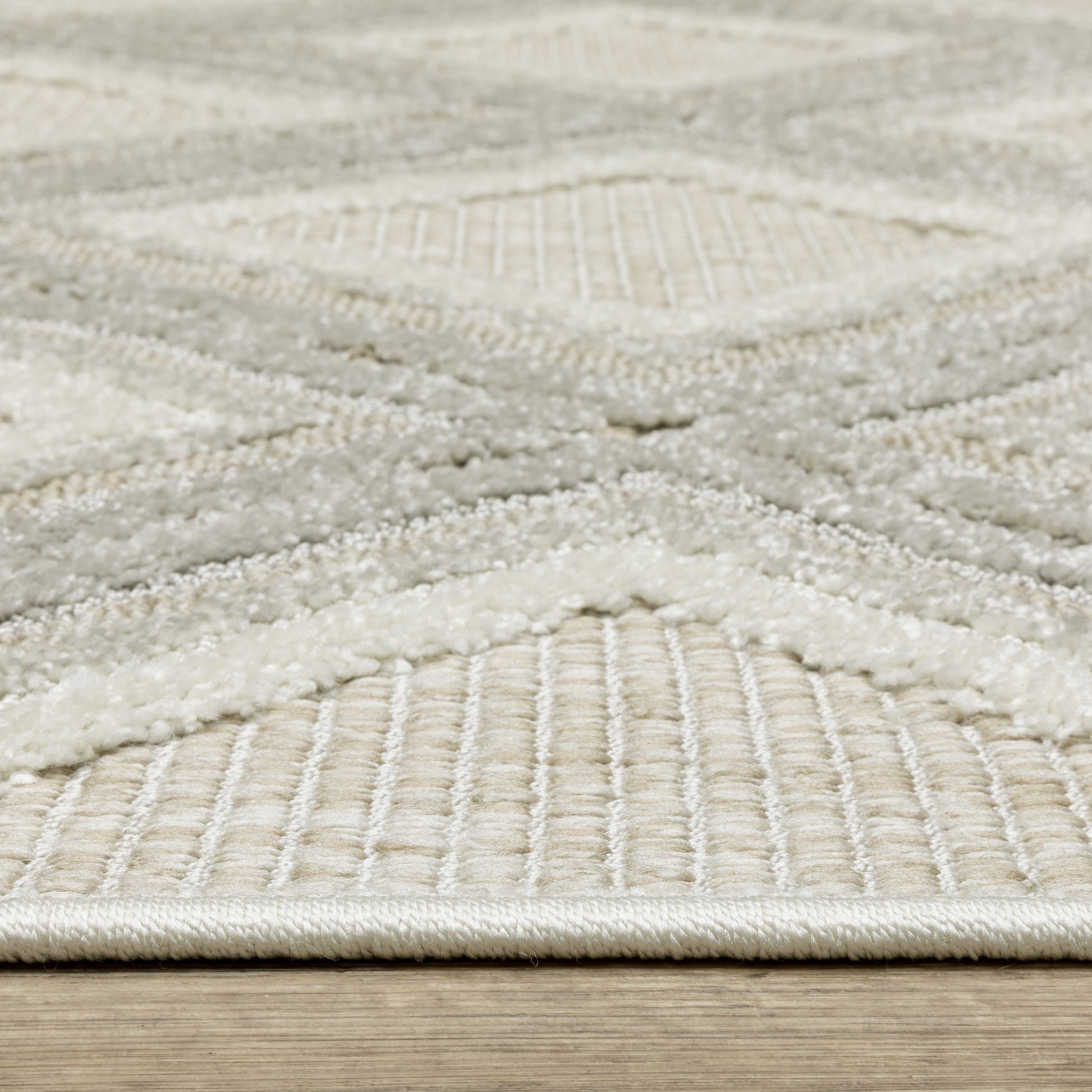 Tangier Lattice Grey/ Beige Geometric Mixed Pile Rug