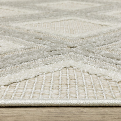 Tangier Lattice Grey/ Beige Geometric Mixed Pile Rug