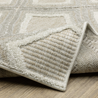 Tangier Lattice Grey/ Beige Geometric Mixed Pile Rug
