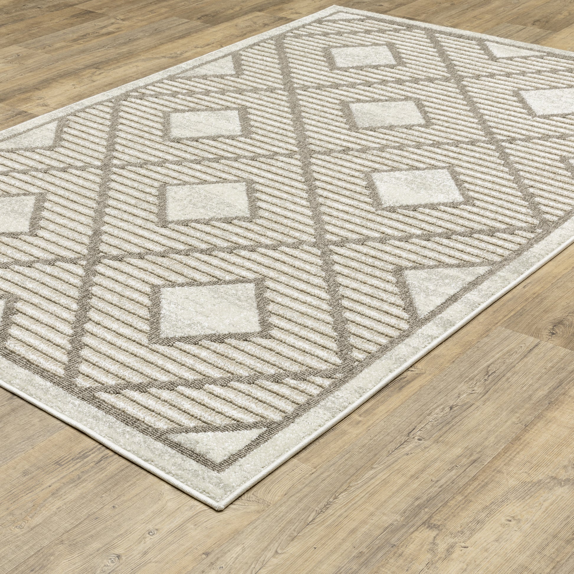 Tangier Stripe Beige/ Brown Lattice Mixed Pile Rug
