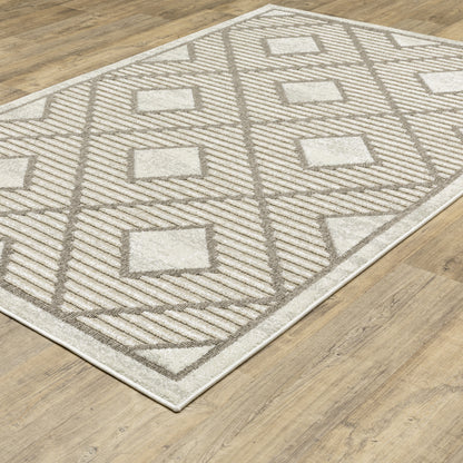 Tangier Stripe Beige/ Brown Lattice Mixed Pile Rug