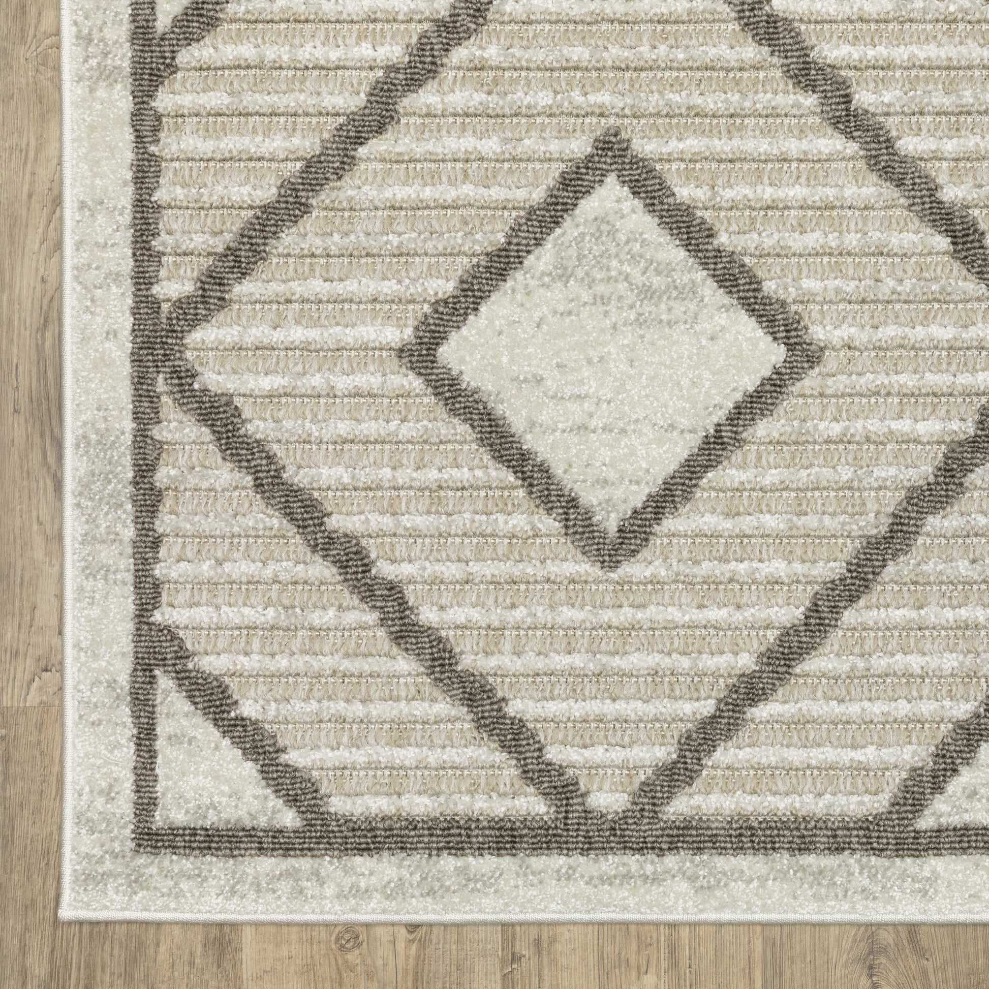 Tangier Stripe Beige/ Brown Lattice Mixed Pile Rug
