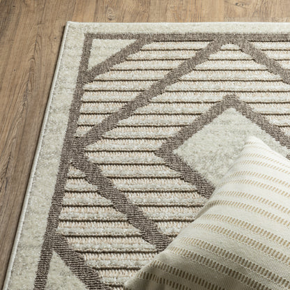 Tangier Stripe Beige/ Brown Lattice Mixed Pile Rug