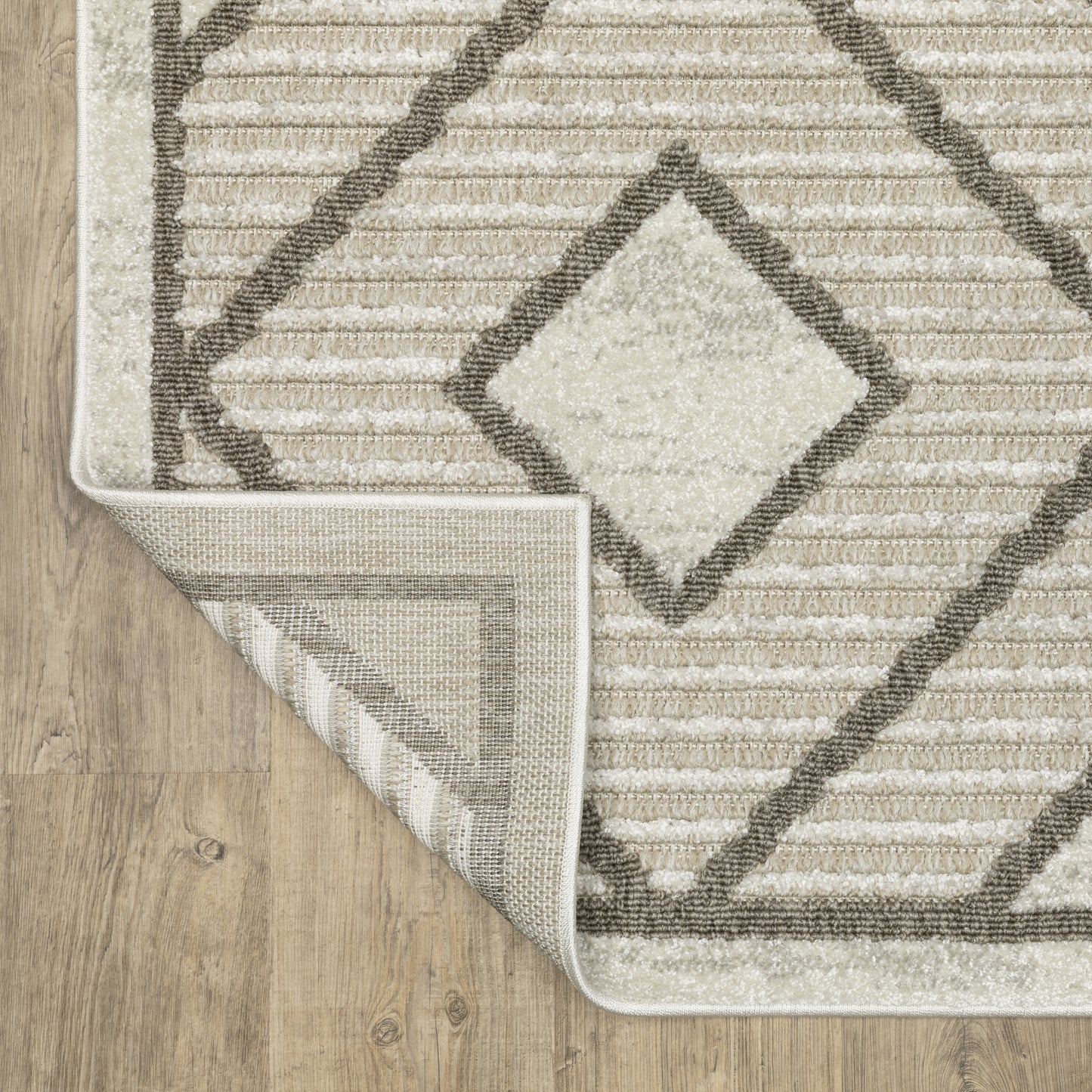 Tangier Stripe Beige/ Brown Lattice Mixed Pile Rug