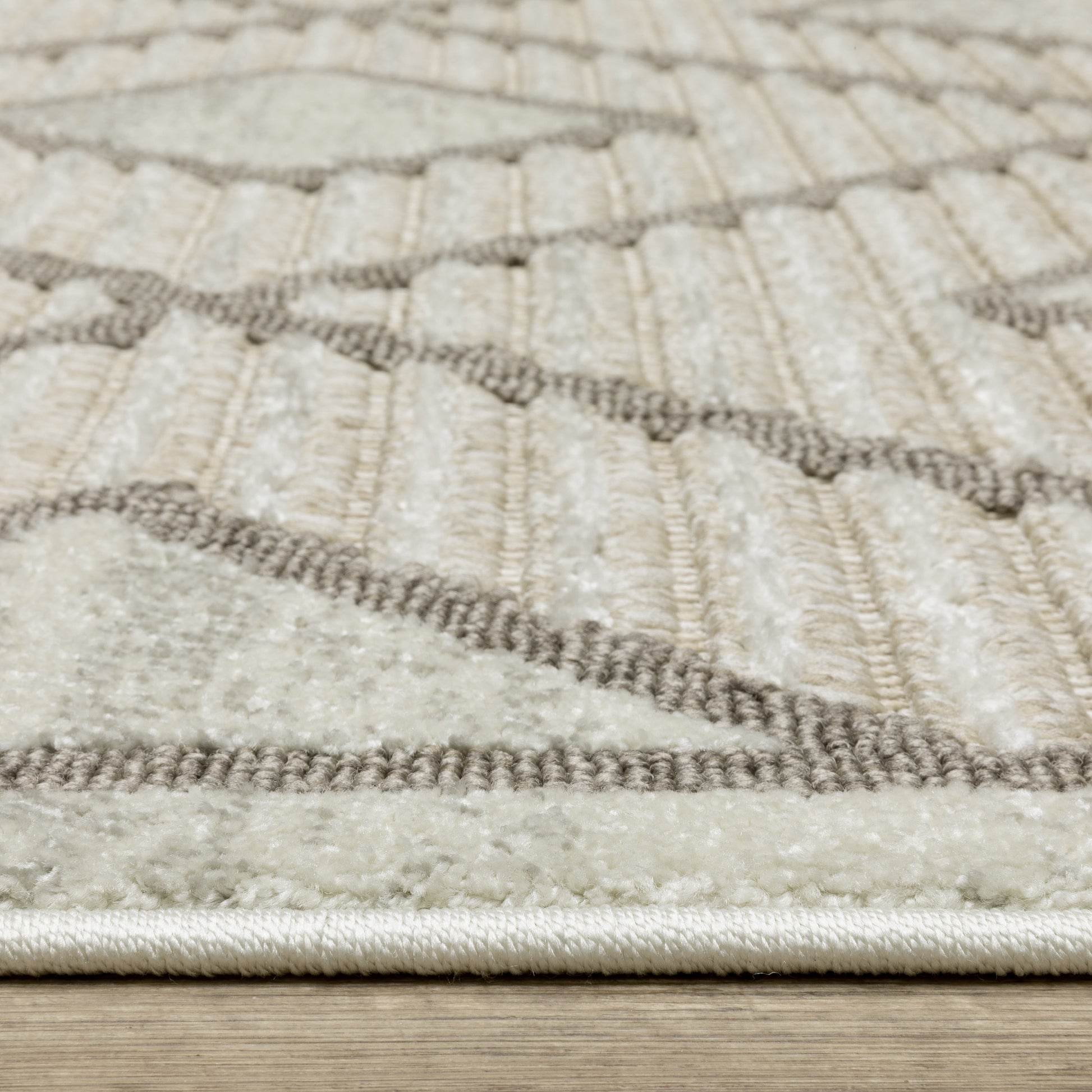 Tangier Stripe Beige/ Brown Lattice Mixed Pile Rug