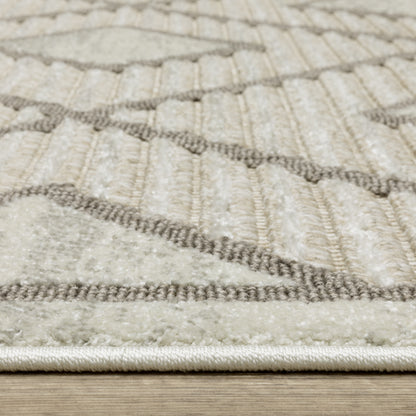 Tangier Stripe Beige/ Brown Lattice Mixed Pile Rug