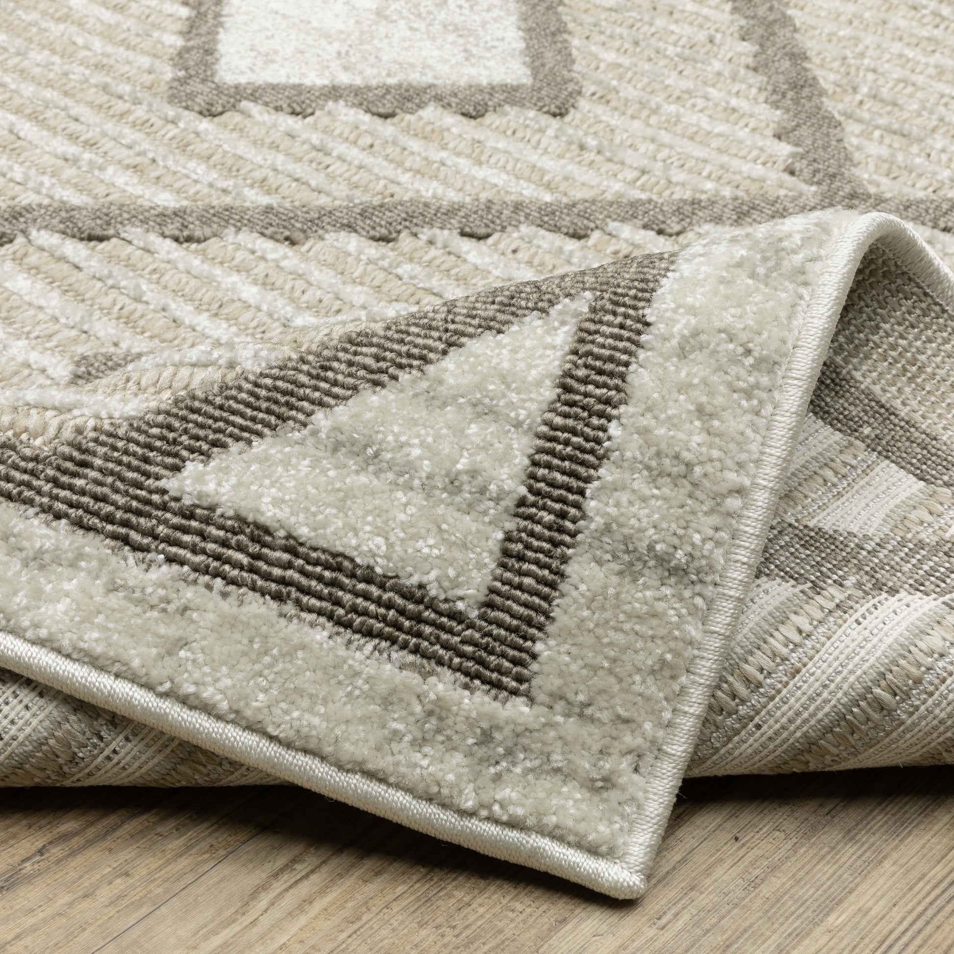 Tangier Stripe Beige/ Brown Lattice Mixed Pile Rug