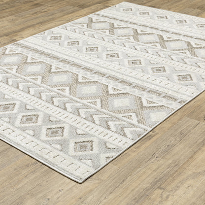 Tangier Stripe Grey/ Beige Geometric Mixed Pile Rug