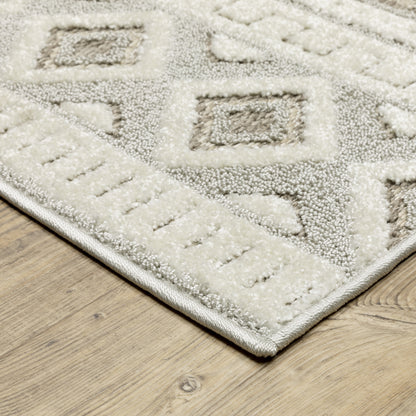 Tangier Stripe Grey/ Beige Geometric Mixed Pile Rug