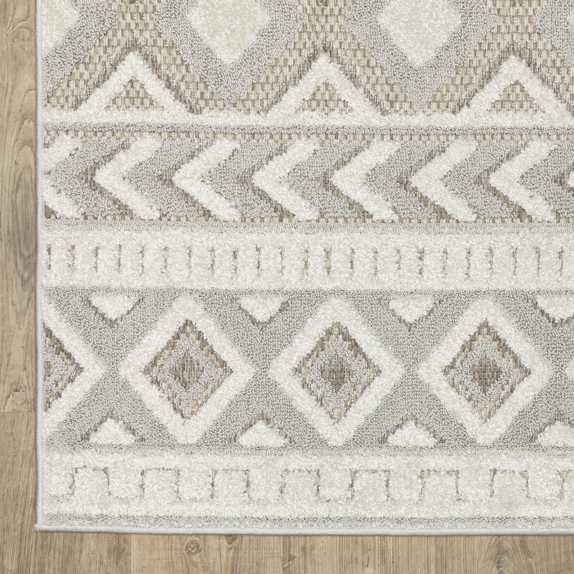 Tangier Stripe Grey/ Beige Geometric Mixed Pile Rug