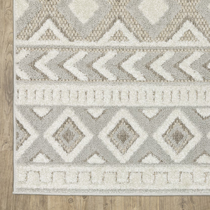 Tangier Stripe Grey/ Beige Geometric Mixed Pile Rug