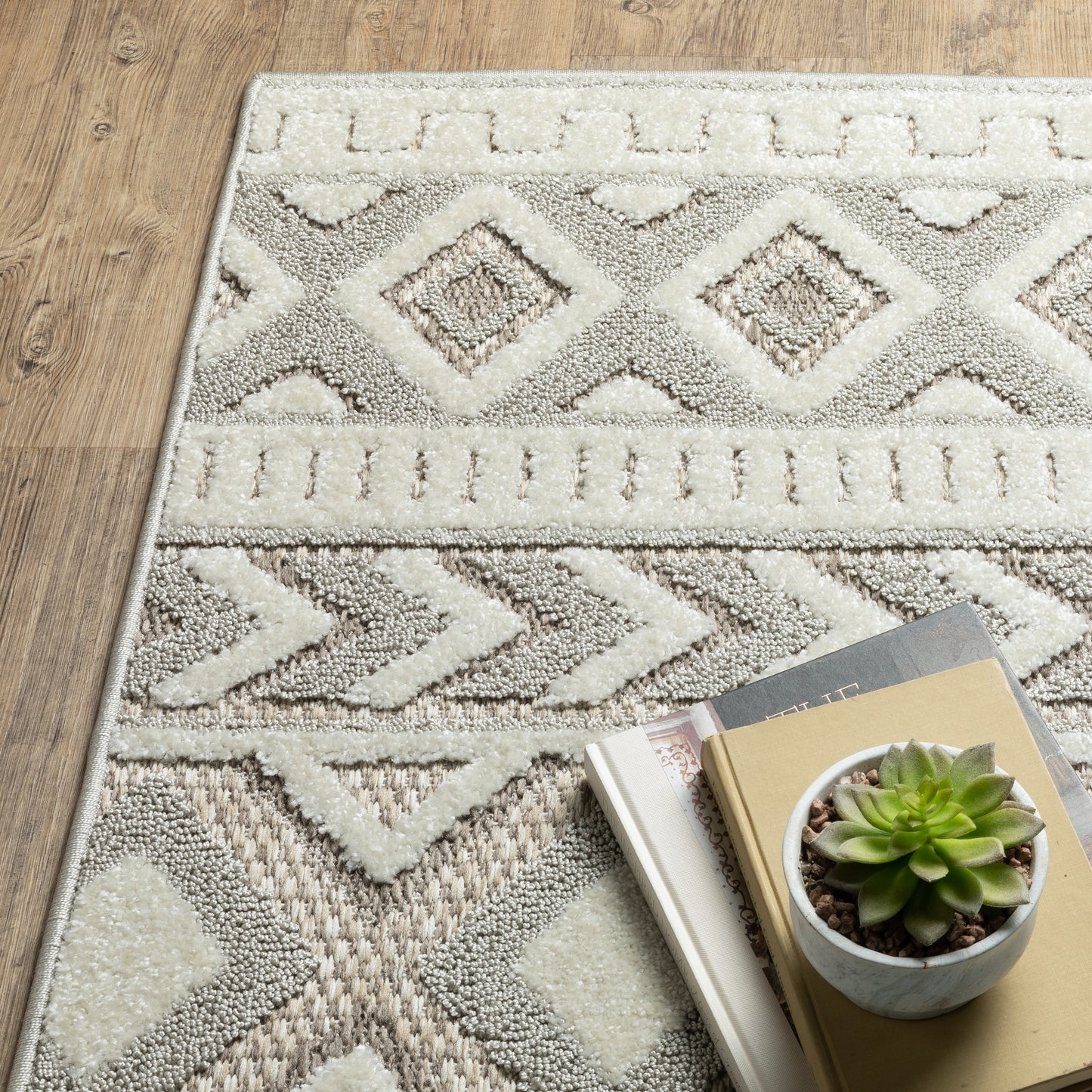 Tangier Stripe Grey/ Beige Geometric Mixed Pile Rug