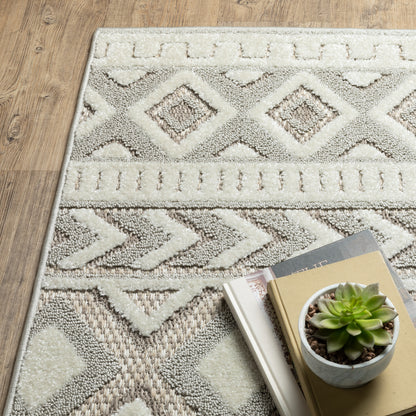 Tangier Stripe Grey/ Beige Geometric Mixed Pile Rug