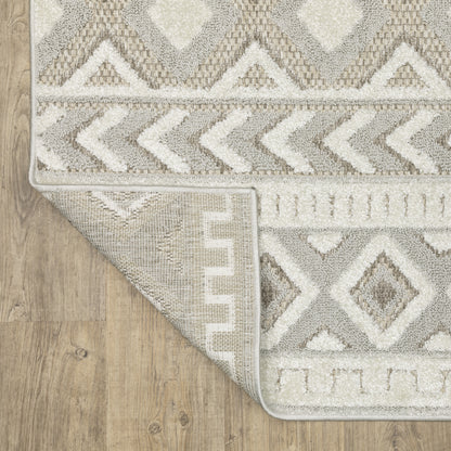 Tangier Stripe Grey/ Beige Geometric Mixed Pile Rug