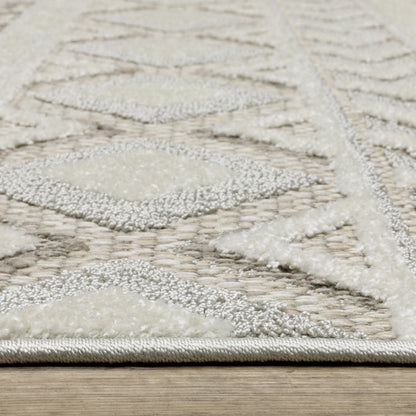 Tangier Stripe Grey/ Beige Geometric Mixed Pile Rug