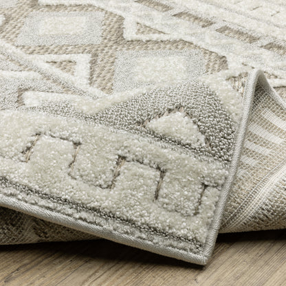 Tangier Stripe Grey/ Beige Geometric Mixed Pile Rug